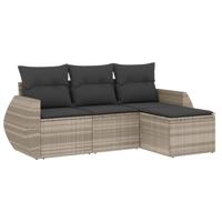 4-delige Loungeset met kussens poly rattan lichtgrijs - thumbnail