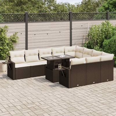 11-delige Loungeset met kussens poly rattan bruin