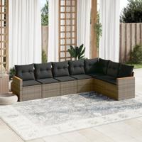 7-delige Loungeset met kussens poly rattan grijs - thumbnail