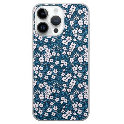 iPhone 14 Pro Max siliconen hoesje - Bloemen blauw iPhone 14 Pro Max siliconen hoesje - Bloemen blauw