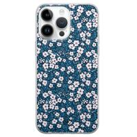 iPhone 14 Pro Max siliconen hoesje - Bloemen blauw - thumbnail