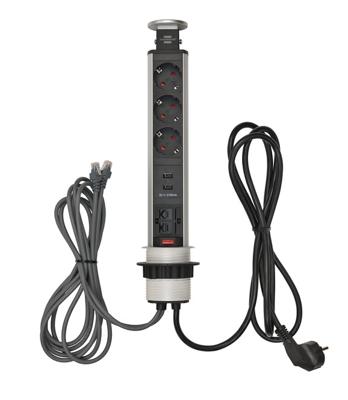 Tower Power 3x Schuko | 2x USB | 2x cat-6