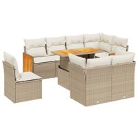 9-delige Loungeset met kussens poly rattan beige - thumbnail