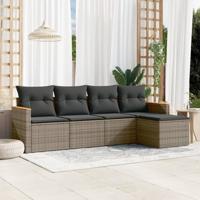 5-delige Loungeset met kussens poly rattan grijs - thumbnail