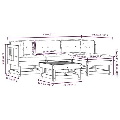 5-delige Loungeset met kussens massief douglashout