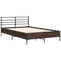 Bedframe bewerkt hout metaal bruin eikenkleur 135x190 cm - thumbnail