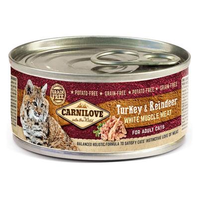 CARNILOVE Cat Kalkoen & Rendier Wit Spierenvlees - natvoer voor katten - 100 g