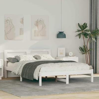 Bedframe met hoofdeinde Wit 140 x 190 cm Massief grenenhout