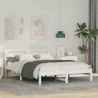 Bedframe met hoofdeinde Wit 140 x 190 cm Massief grenenhout - thumbnail
