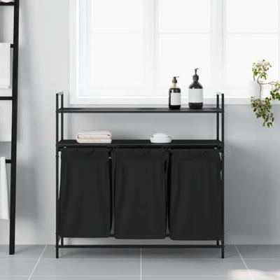 VidaXL Wasmand 3 vakken met planken zwart eikenkleurig