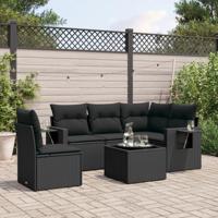 6-delige Loungeset met kussens poly rattan zwart - thumbnail