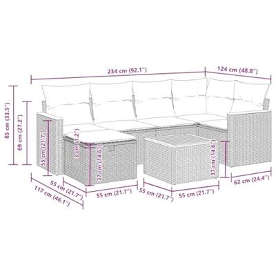 7-delige Loungeset met kussens poly rattan grijs