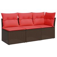 Tuinbank 3-zits met kussens poly rattan bruin - thumbnail