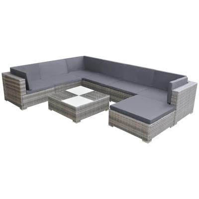 8-delige Loungeset met kussens poly rattan grijs