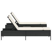 3-delige Ligbeddenset met kussens poly rattan zwart - thumbnail