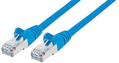 Intellinet 740609 RJ45 Netwerkkabel, patchkabel CAT 6A S/FTP 0.25 m Blauw Folie afscherming, Afscherming gevlochten, Afgeschermd, Halogeenvrij 1 stuk(s)