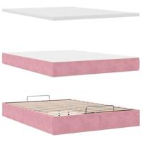 Ottoman bed met matras en LED's 140x190cm fluweel roze - thumbnail