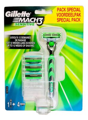 Gillette Mach3 Sensitive Voordeelpakket met 4 Mesjes Gillette Mach3 Sensitive Voordeelpakket met 4 Mesjes