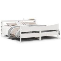 Bedframe met hoofdbord massief grenenhout wit 200x200 cm - thumbnail