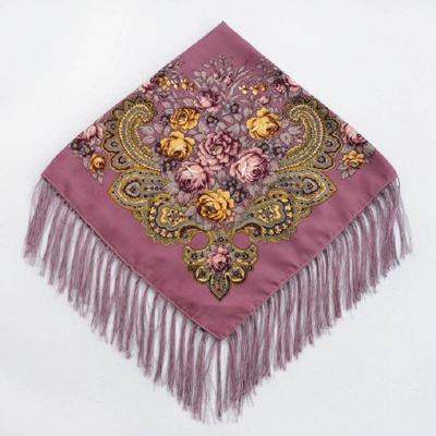 Roze etnische stijl retro kwast vierkante sjaal bloem patroon hoofddoek sjaal grootte: 90 x 90cm