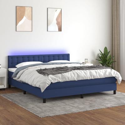Boxspring met matras en LED stof blauw 160x200 cm