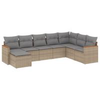 9-delige Loungeset met kussens poly rattan gemengd beige - thumbnail