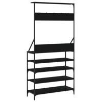 Kledingrek met schoenenrek 90x34x184 cm zwart - thumbnail