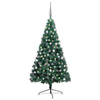 Kunstkerstboom met verlichting en kerstballen half 180 cm groen - thumbnail
