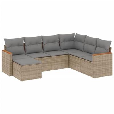 7-delige Loungeset met kussens poly rattan gemengd beige