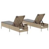 3-delige Ligbeddenset met kussens poly rattan beige - thumbnail