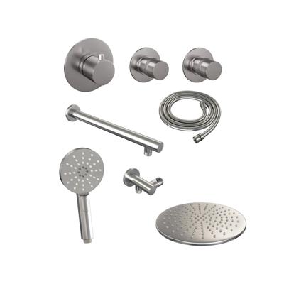 Thermostatisch Inbouwdoucheset Brauer Brushed 30 cm Hoofddouche Wandarm 3 Standen Handdouche Geborsteld Nikkel Brauer