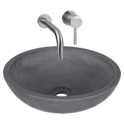 Differnz Ravano fonteinset beton donkergrijs inbouw muurkraan warm/koud mat chroom Differnz Ravano fonteinset beton donkergrijs inbouw muurkraan warm/koud mat chroom