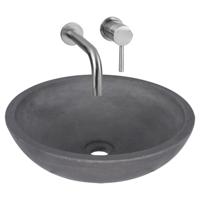 Differnz Ravano fonteinset beton donkergrijs inbouw muurkraan warm/koud mat chroom - thumbnail