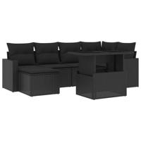 7-delige Loungeset met kussens poly rattan zwart - thumbnail