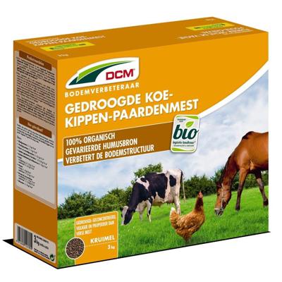 Koe-Kip-Paardenmest 3 kg in strooidoos DCM - Dcm Koe-Kip-Paardenmest 3 kg in strooidoos DCM - Dcm