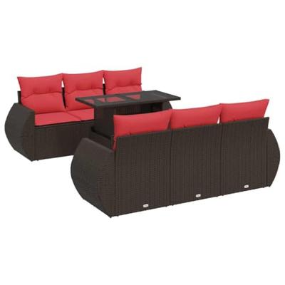7-delige Loungeset met kussens poly rattan acacia bruin