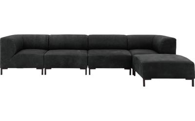 Goossens Excellent Bank Marshall Met Hocker zwart, leer, 2 x 1,5-zits, urban industrieel