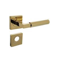 Deurkruk Baustil op vierkante rozet met nokken 55x55x10mm en rondcilindergat plaatjes PVD messingkle - thumbnail