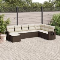 8-delige Loungeset met kussens poly rattan bruin - thumbnail