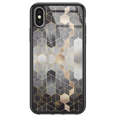 iPhone X/XS glazen hardcase - Grey cubes