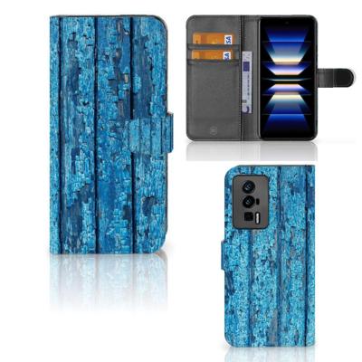 Xiaomi Poco F5 Pro | Book Style Case | Wood Blue | Portemonnee hoesje Xiaomi Poco F5 Pro | Book Style Case | Wood Blue | Portemonnee hoesje