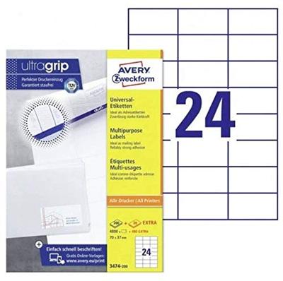 Avery-Zweckform 3474-200 70 x 37 mm Papier Wit 5280 stuk(s) Permanent hechtend Universele etiketten 220 vel DIN A4