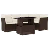 6-delige Loungeset met kussens poly rattan bruin - thumbnail