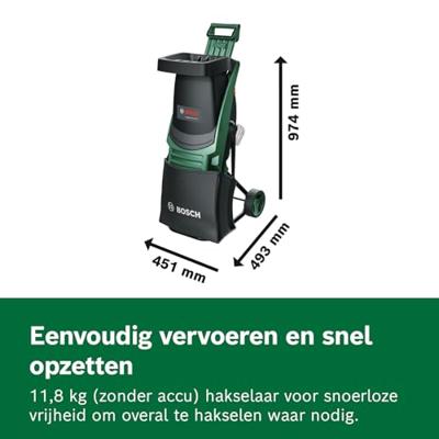 Bosch Groen UniversalShredder Fluisterhakselaar 2x18V-25 | 1x Aanduwstok + 28L Opvangzak | Zonder Accu en Lader - 06008E0001