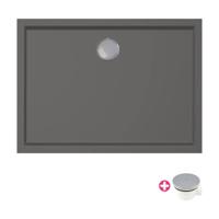 Douchebak Xenz Mariana | 110x80x4 cm | Incl.Afvoersifon-Chroom | Acryl | Rechthoekig | Antraciet mat - thumbnail