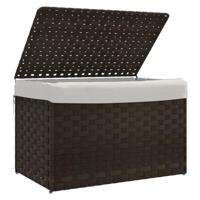 Wasmand met deksel 55,5x35x34 cm poly rattan donkerbruin - thumbnail