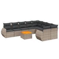 10-delige Loungeset met kussens poly rattan grijs - thumbnail