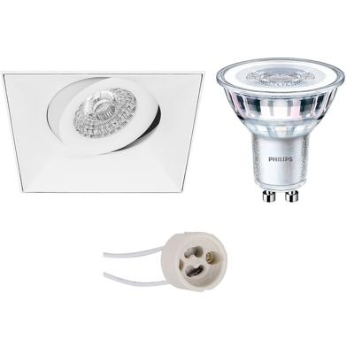 GU10 Inbouwspot Set - Mat Wit - Inbouw Vierkant - Trimless - Kantelbaar - Philips - CorePro 840 36D - Dimbaar - Pragmi Nivas Pro - 3W - Natuurlijk Wit 4000K - 150mm