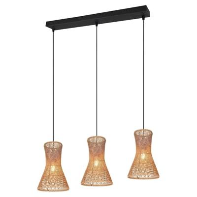 Trio 3-lichts hanglampBijou zwart met rotan - R31833026