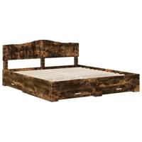 Bedframe met hoofdeinde Gerookt eiken 200 x 200 cm Bewerkt hout - thumbnail